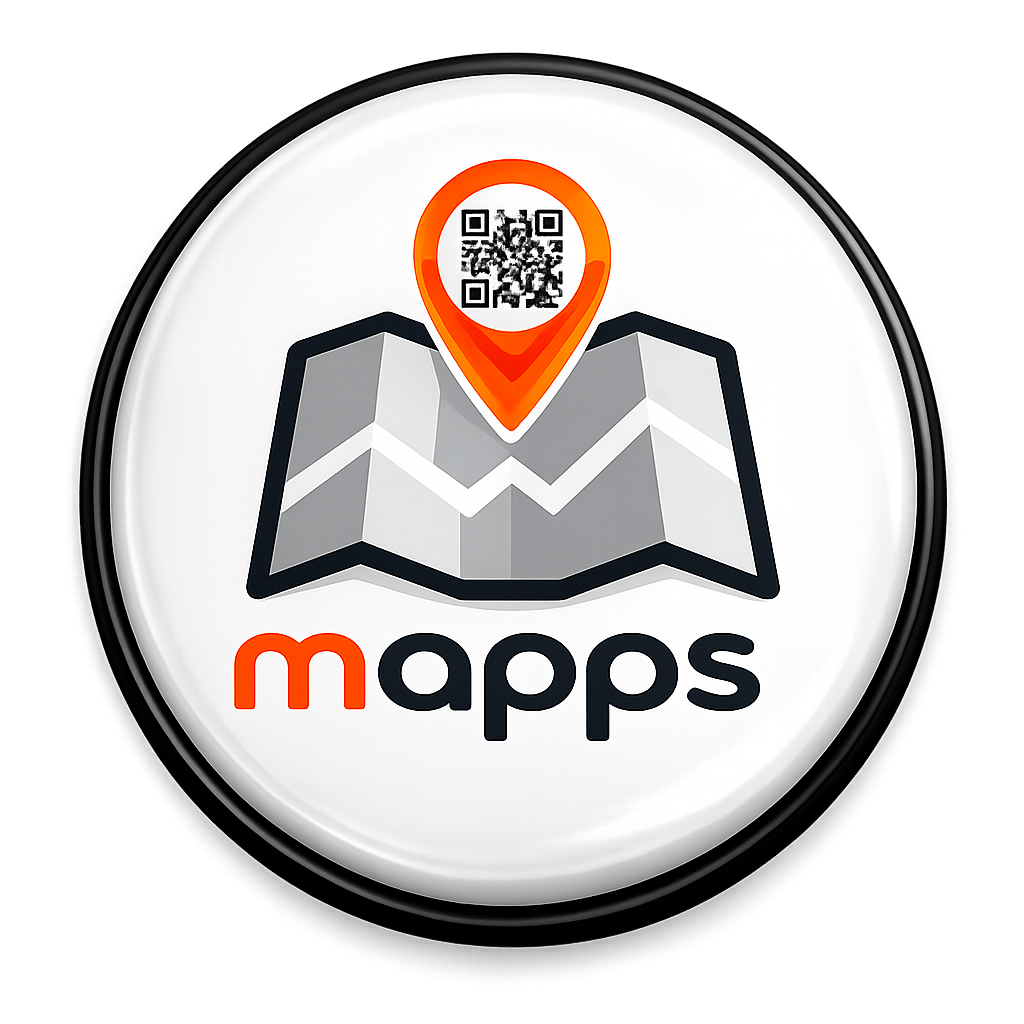 Logo mapps com mapa, pin e QR code